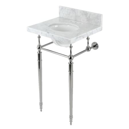 Kingston Brass 19 Carrara Marble Console Sink with Brass Legs 4 Faucet Drillings, Marble WhitePolished Nickel KVPB1917M346ST